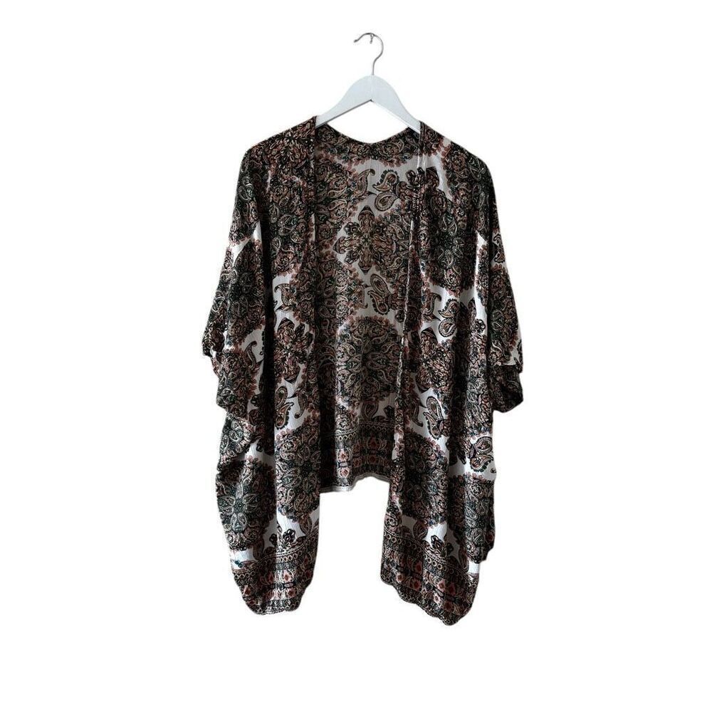 Angie Bohemian Open Front Wrap Floral Paisley Beach Drape Arm Holes Sz S #2410